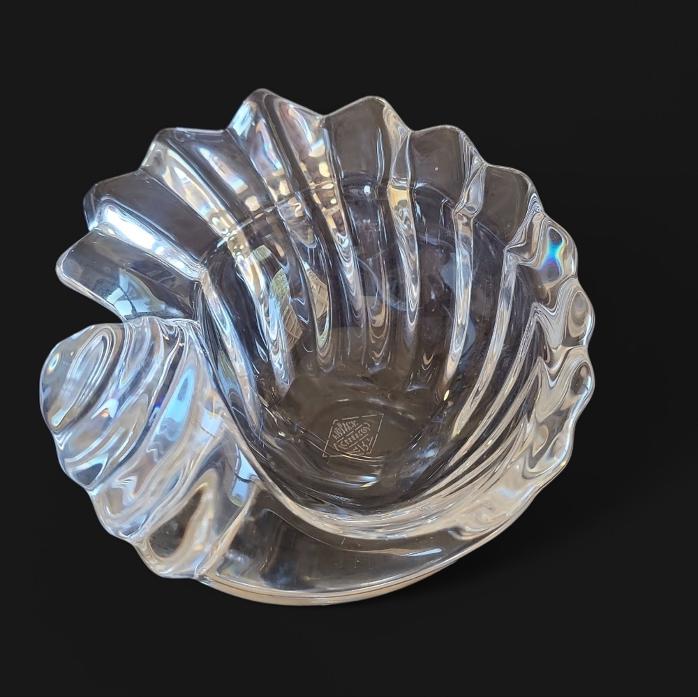 Art Vannes France Art Glass Crystal Shell Seashell Conch Trinket Candy Bowl MCM